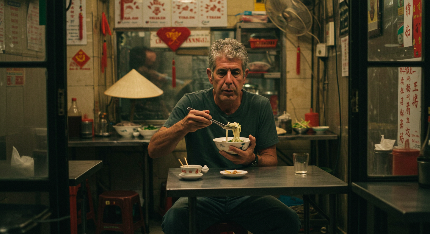 Anthony Bourdain eating phở in Vietnam