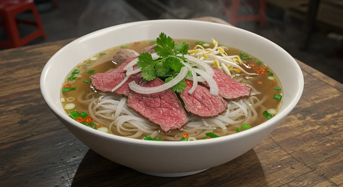 Street food vendor serving phở in Vietnam